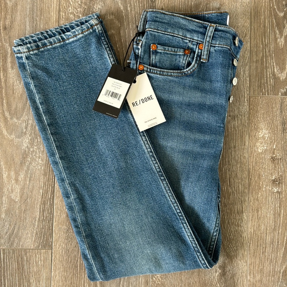 Women Blue Jeans Re/done 70s Stove Pipe Size 25